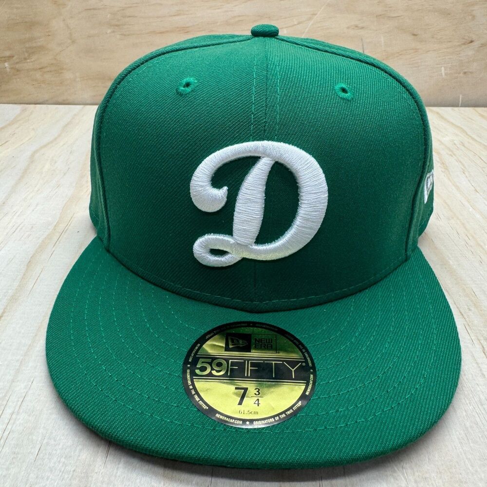 NEW Los Angeles Dodgers D Team New Era 59Fifty Basic Green Fitted Hat Cap 7 3/4